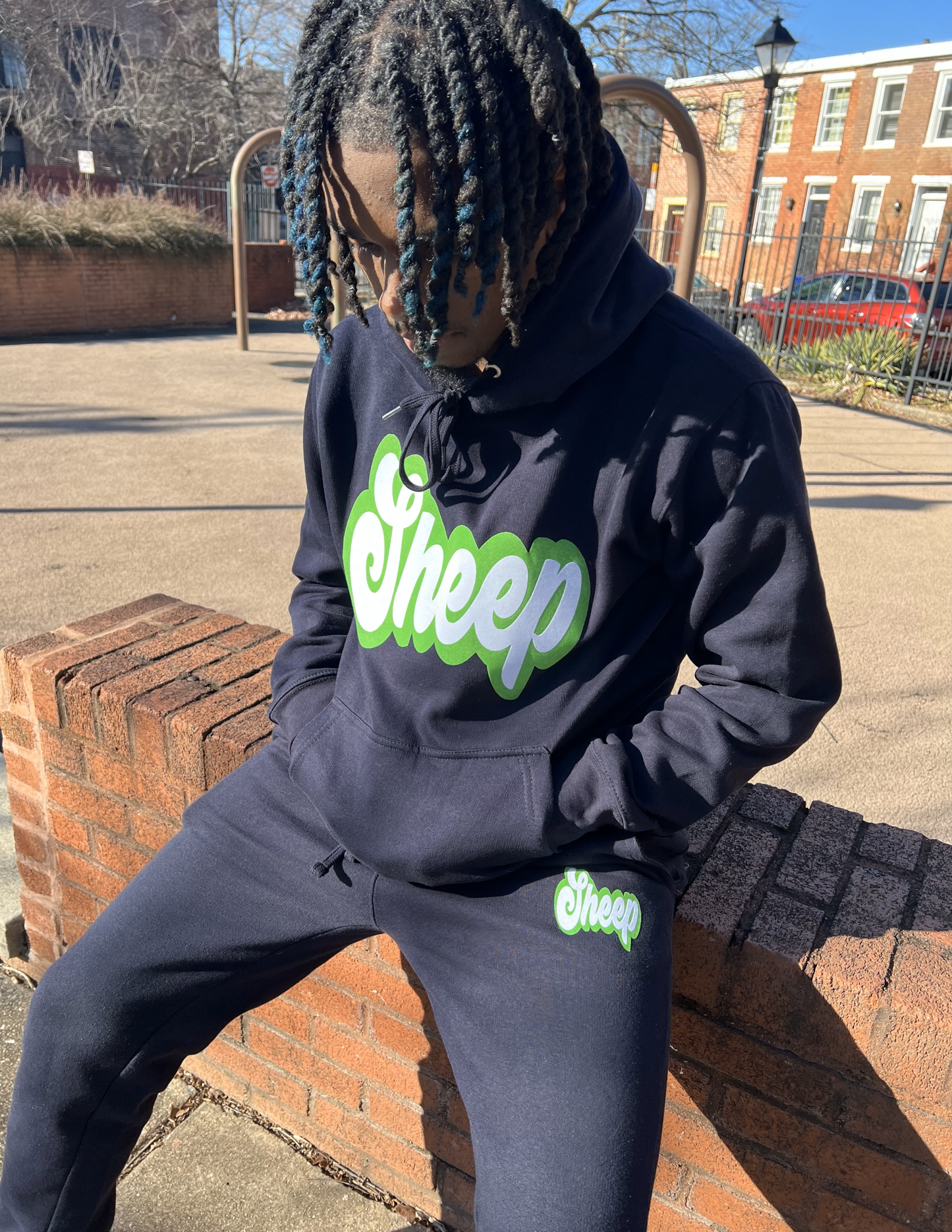 Sheep Sweatsuit Navy Blue and Green